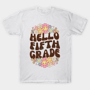 Groovy Hello Fifth Grade Vibes Retro Teacher Back To School T-Shirt